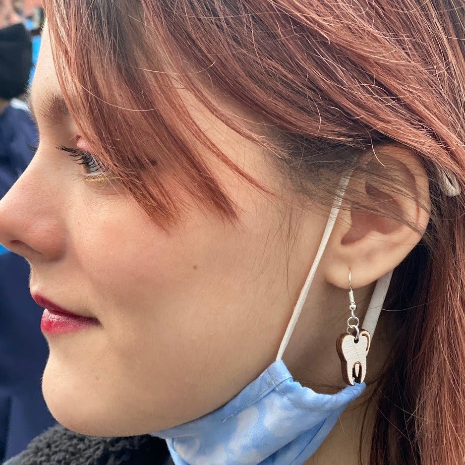 Molar Tooth Wooden Earrings | Dentist Dental Jewelry