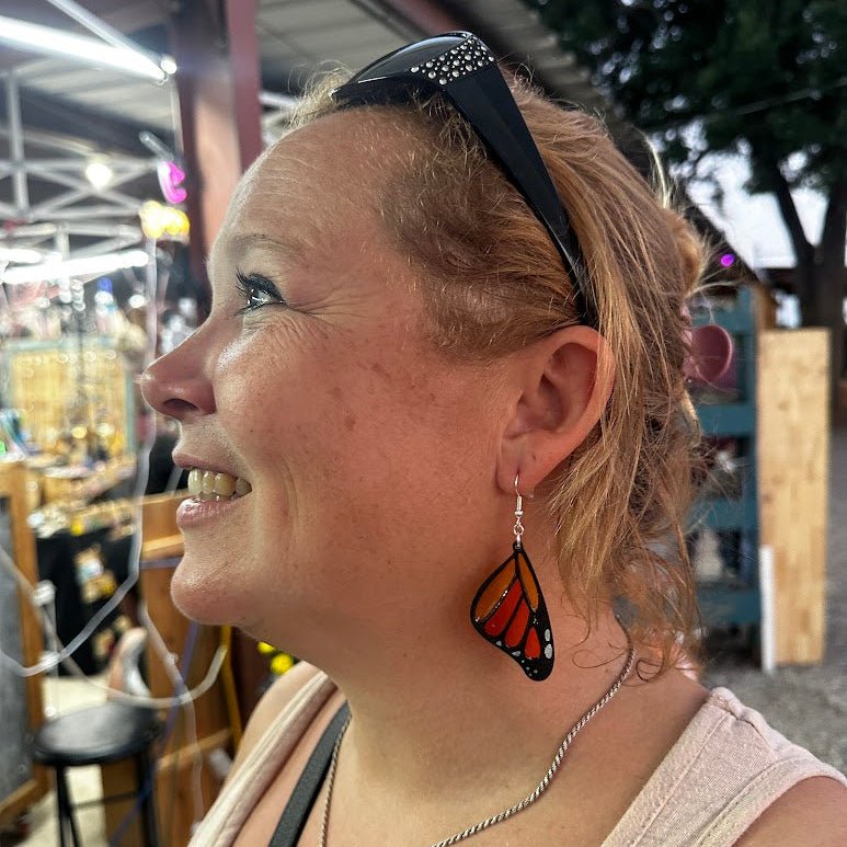 Monarch Butterfly Wing Wood Resin Earrings | Nature Insect Jewelry by Cate's Concepts, LLC, handmade jewelry detail photo 10