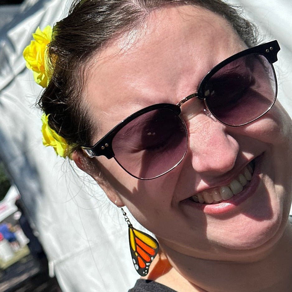 Monarch Butterfly Wing Wood Resin Earrings | Nature Insect Jewelry by Cate's Concepts, LLC, handmade jewelry detail photo 2