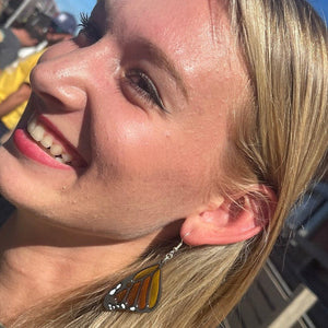 Monarch Butterfly Wing Wood Resin Earrings | Nature Insect Jewelry by Cate's Concepts, LLC, handmade jewelry detail photo 4