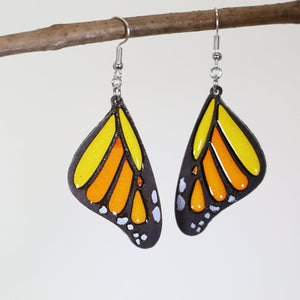 Monarch Butterfly Wing Wood Resin Earrings | Nature Insect Jewelry by Cate's Concepts, LLC, handmade jewelry detail photo 6