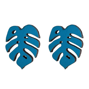 Additional view of Monstera Stud Earrings, 4 Colors Available hand painted on lightweight wood by LE CHIC MIAMI