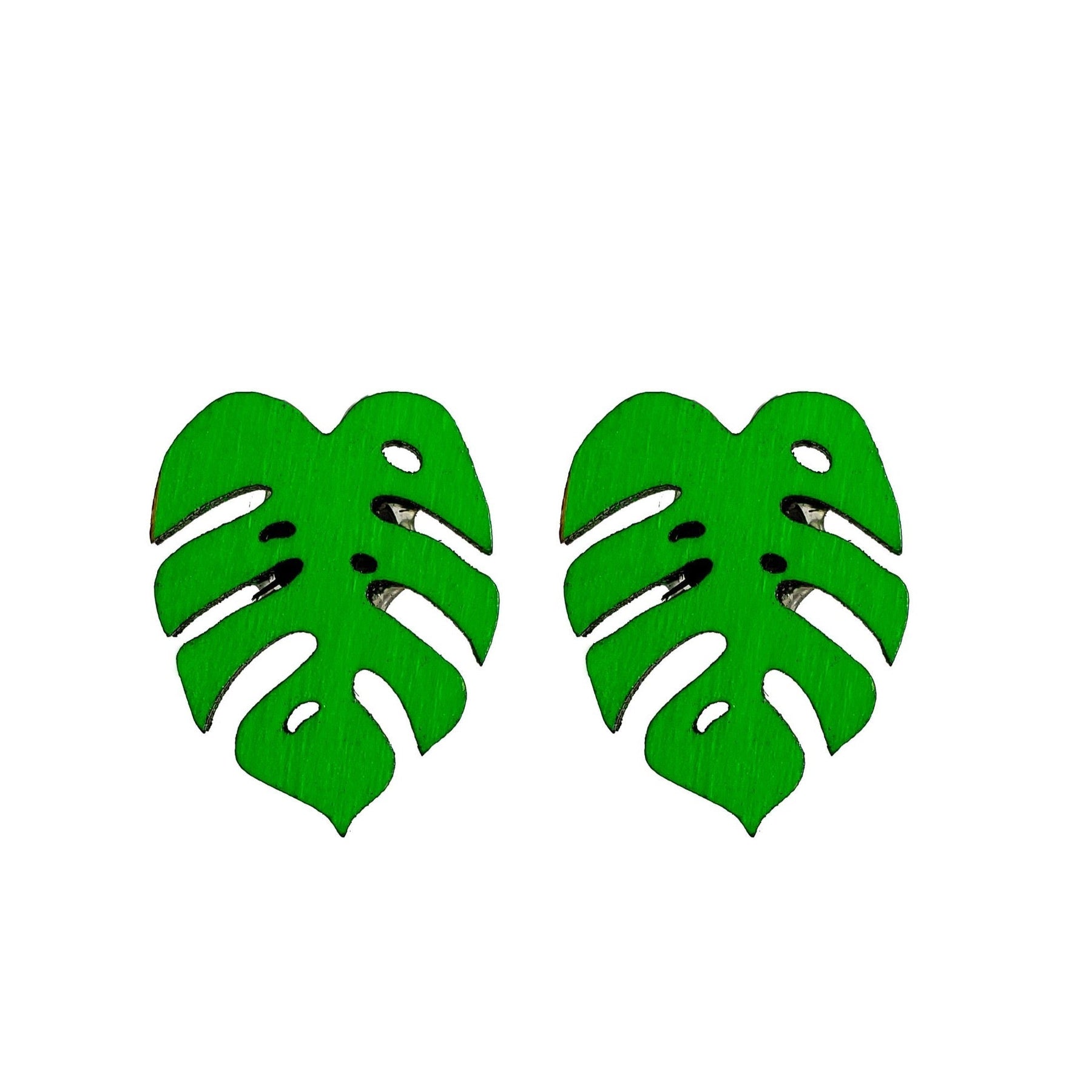 Monstera Stud Earrings, 4 Colors Available hand painted on lightweight wood by LE CHIC MIAMI