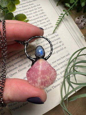 Moonstone and Scallop Shell Necklace by Copper Ashes