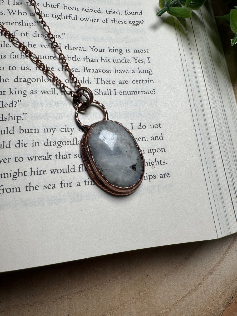 Moonstone Necklace detail view by Copper Ashes