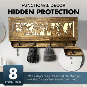 Moose Hunting Hidden Gun Storage Coat Rack Concealment Shelf with Hooks for Coats, Bags, & Hats by Bellewood Designs, Southern home decor detail photo 2