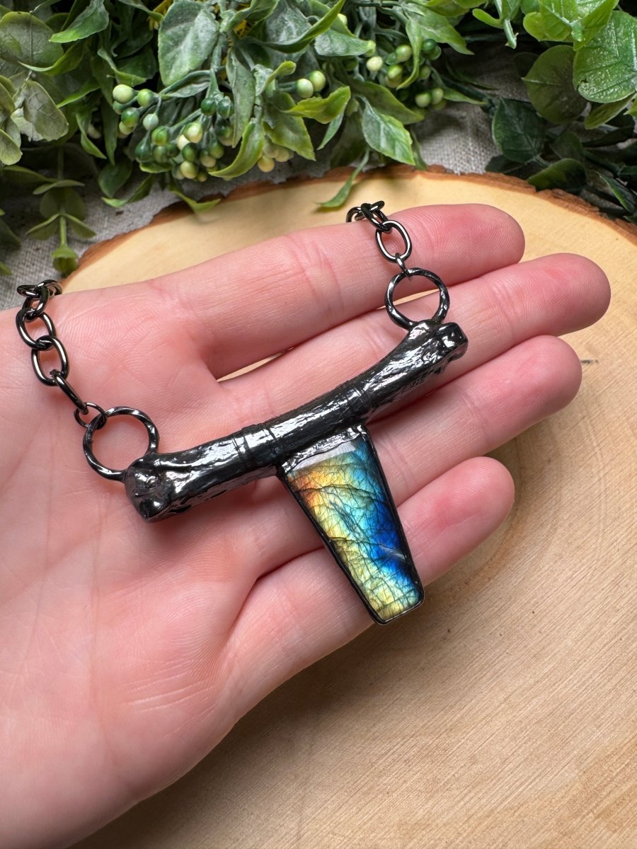 Morgana- Labradorite and Bone Necklace by Copper Ashes