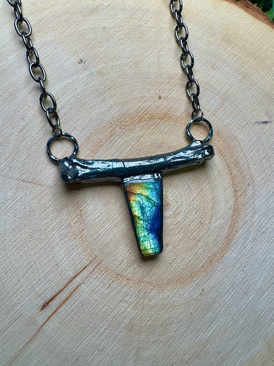 Morgana- Labradorite and Bone Necklace detail view by Copper Ashes
