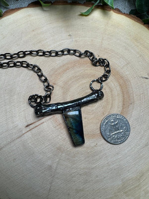 Morgana- Labradorite and Bone Necklace detail view by Copper Ashes