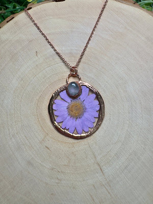 Morwenne- Rose Quartz and Flower Necklace by Copper Ashes