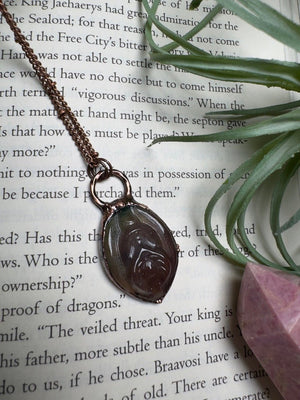 Moss Agate Yoni Necklace detail view by Copper Ashes