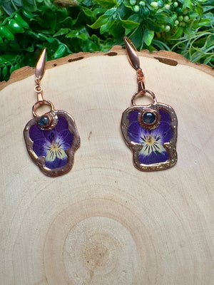 Mossara- Labradorite and Flower Earrings by Copper Ashes