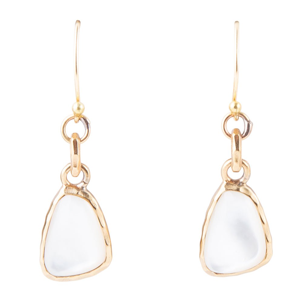 White Mother of Pearl Golden Drop Earrings by Barse Jewelry