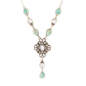 White Mother of Pearl and Blue Turquoise Golden Barcelona Y-Necklace by Barse Jewelry