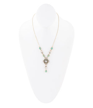 White Mother of Pearl and Blue Turquoise Golden Barcelona Y-Necklace detail view by Barse Jewelry