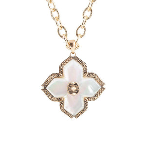 Maltese Cross White Mother of Pearl Golden Chain Pendant Necklace by Barse Jewelry