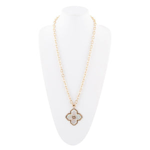 Maltese Cross White Mother of Pearl Golden Chain Pendant Necklace detail view by Barse Jewelry