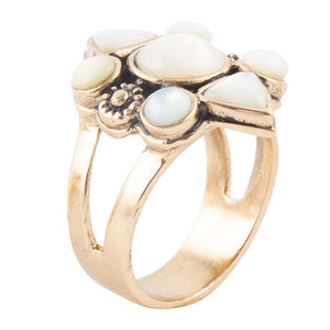 White Mother of Pearl Golden Statement Ring by Barse Jewelry