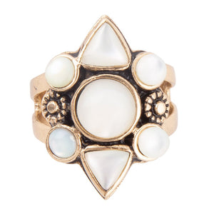 White Mother of Pearl Golden Statement Ring detail view by Barse Jewelry