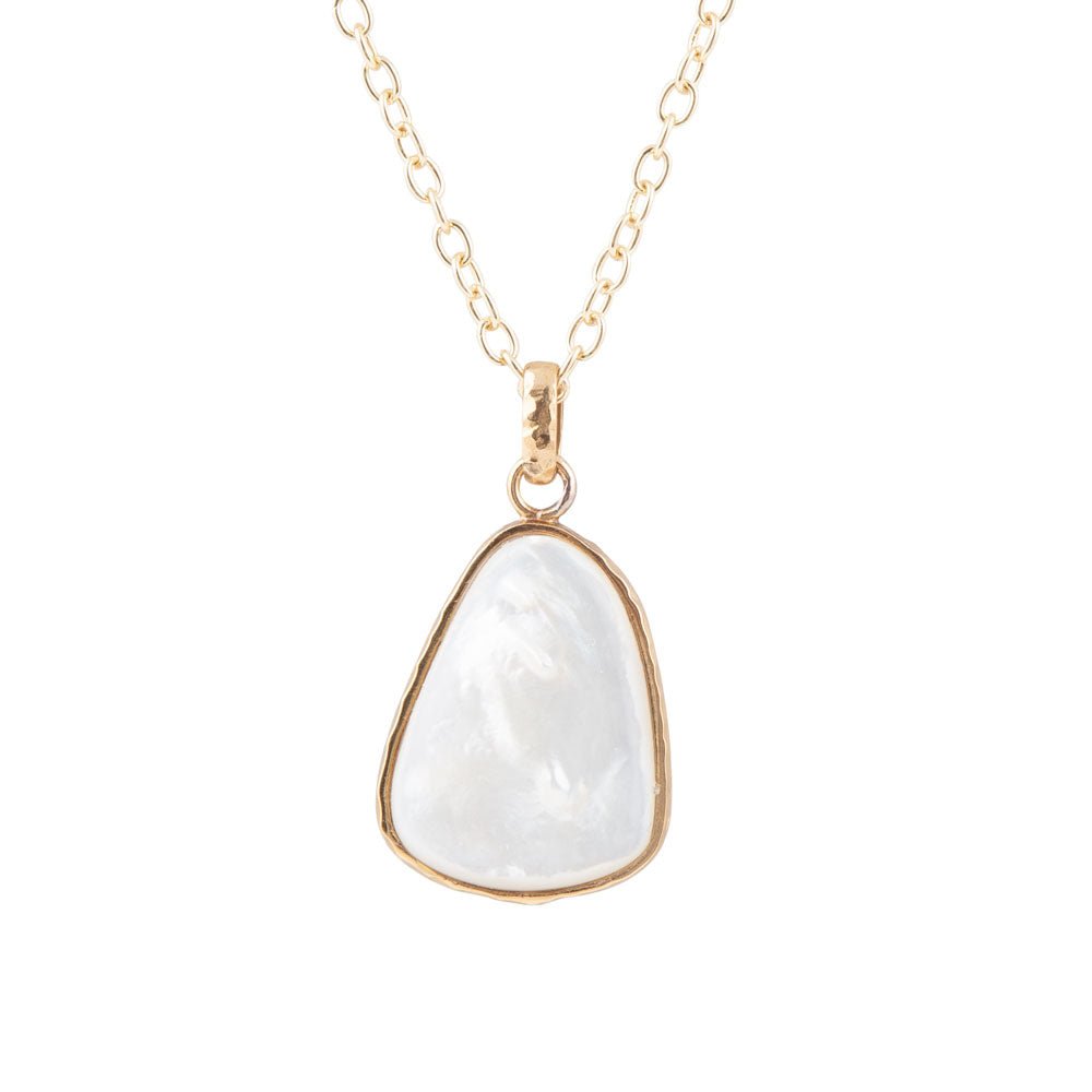 White Mother of Pearl Teardrop Golden Pendant Necklace by Barse Jewelry