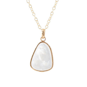 White Mother of Pearl Teardrop Golden Pendant Necklace by Barse Jewelry