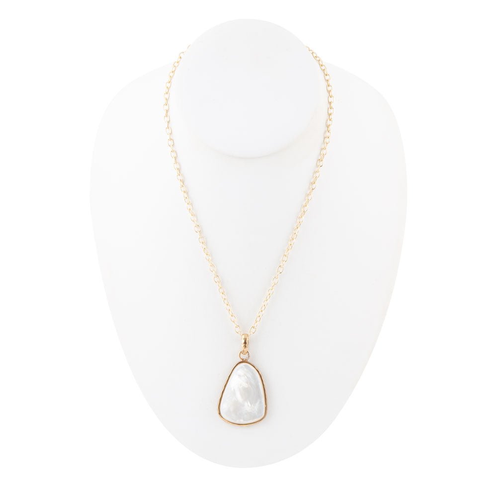 White Mother of Pearl Teardrop Golden Pendant Necklace detail view by Barse Jewelry