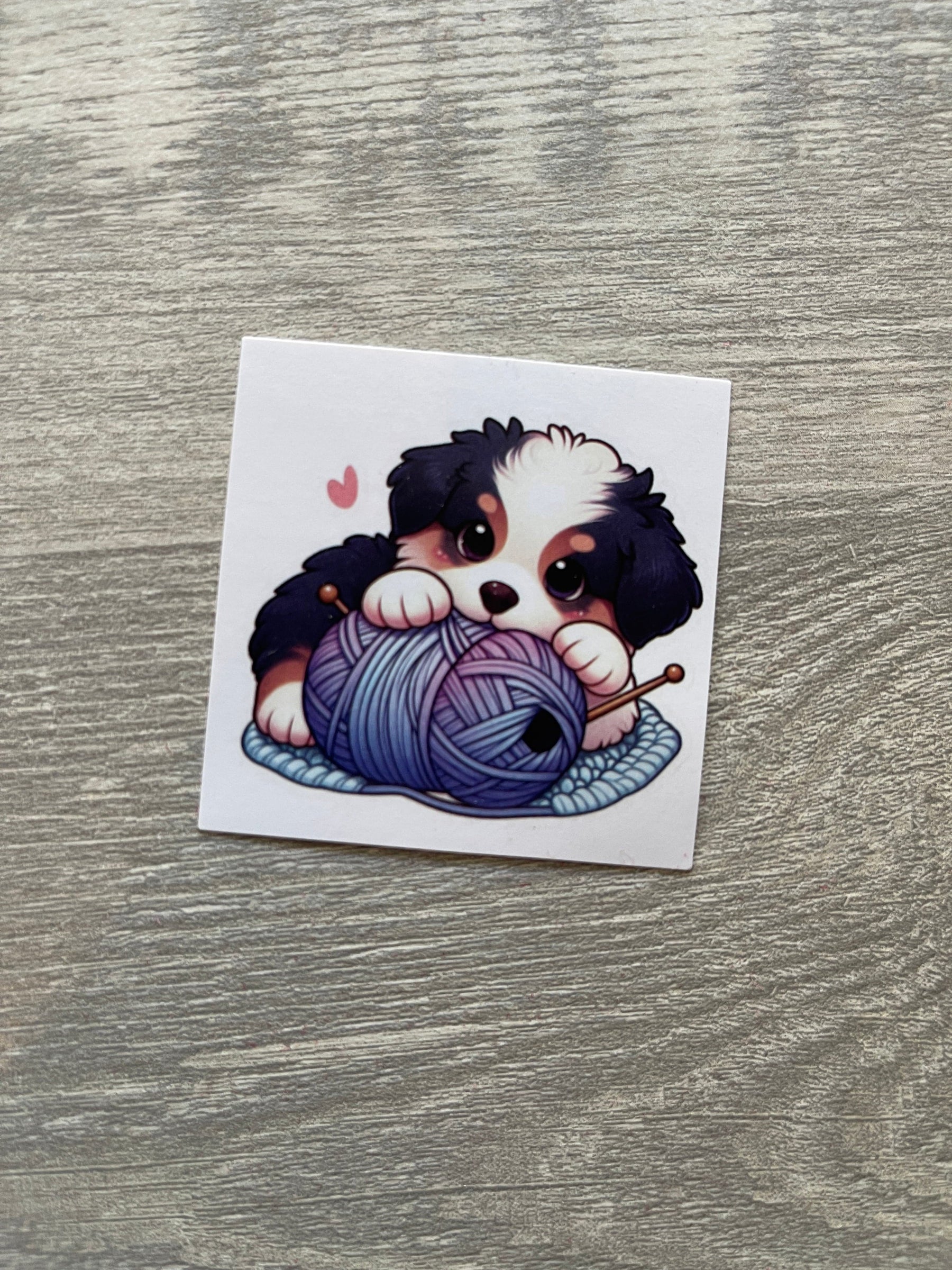 Puppy with Yarn on a Rug Sticker Stickers by Mountaintop Yarn