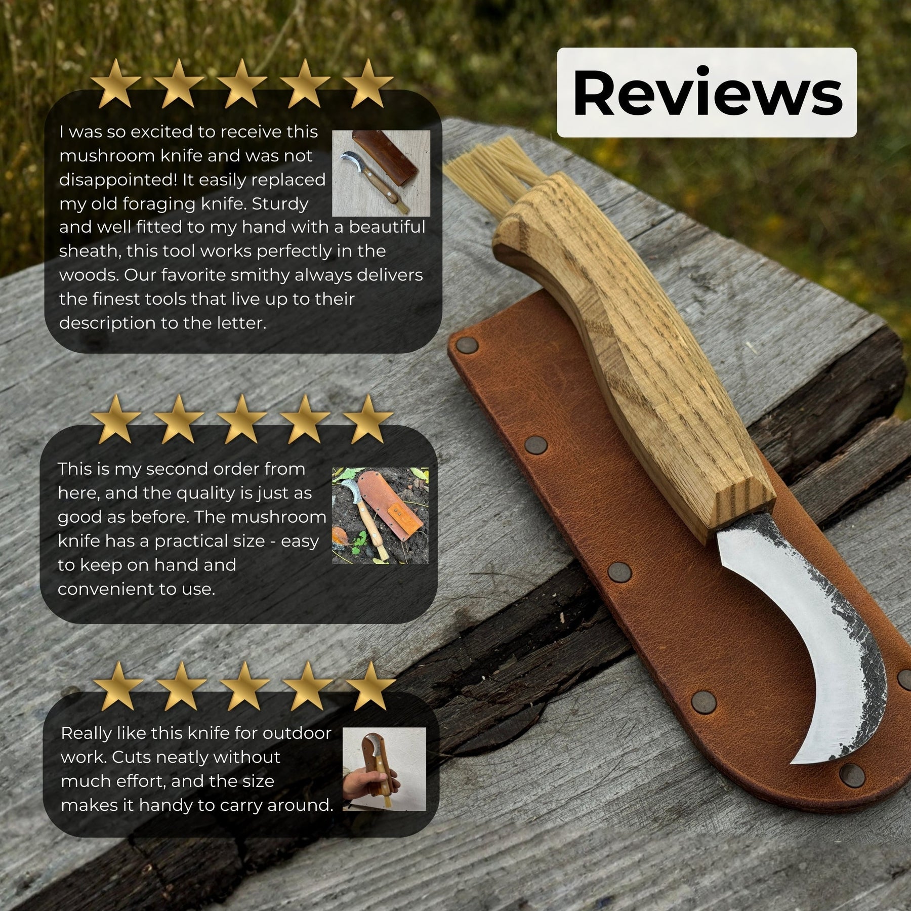 Mushroom Knife for Forest Walks, 6 cm (2.36 inches) detail view by Sharky Forged Steel Tools