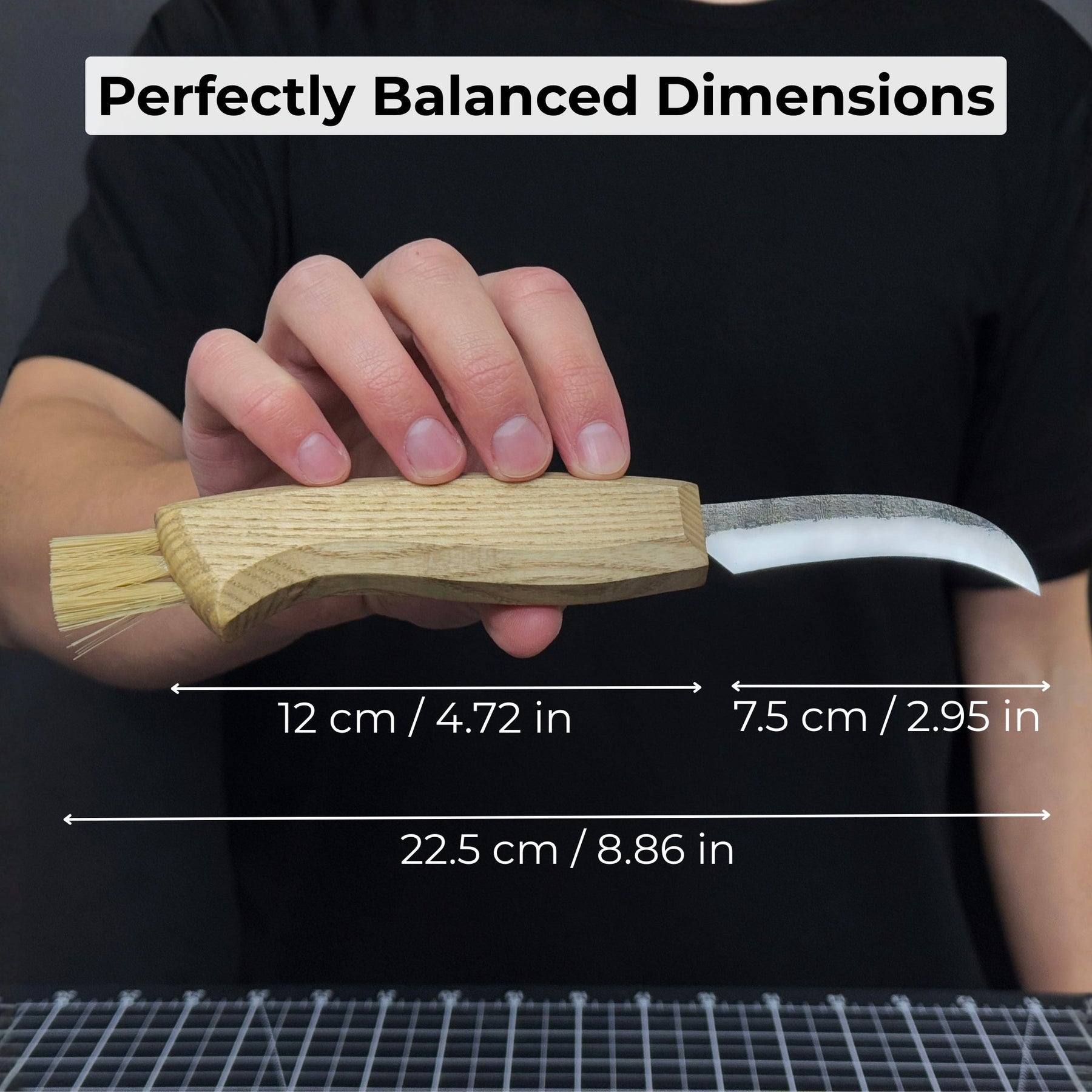 Mushroom Knife with Brush For Harvesting, 7.5 cm (2.95 inches) detail view by Sharky Forged Steel Tools