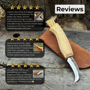 Mushroom Knife with Brush For Harvesting, 7.5 cm (2.95 inches) detail view by Sharky Forged Steel Tools