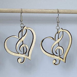 Treble Clef Heart Wooden Dangle Earrings | Music Lover Jewelry detail view by Cate's Concepts, LLC