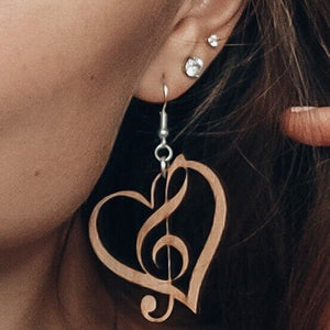 Treble Clef Heart Wooden Dangle Earrings | Music Lover Jewelry detail view by Cate's Concepts, LLC