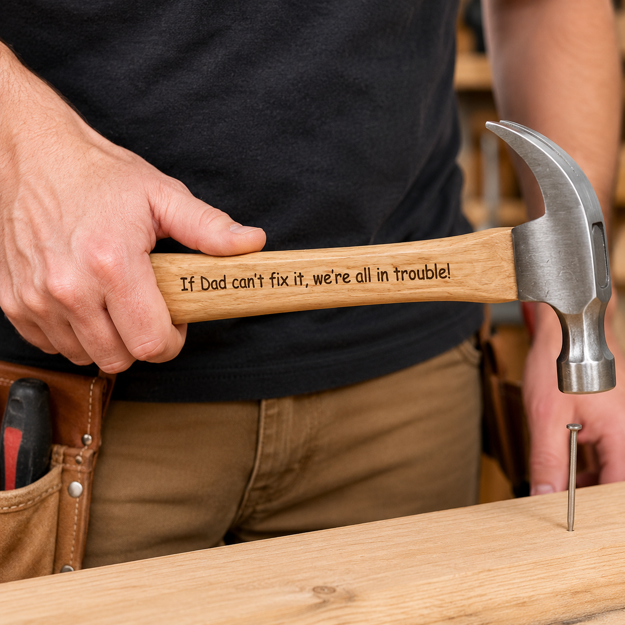Personalized Engraved Wood Handle Hammer by Poor Hog Customs, keepsake gift detail photo 2