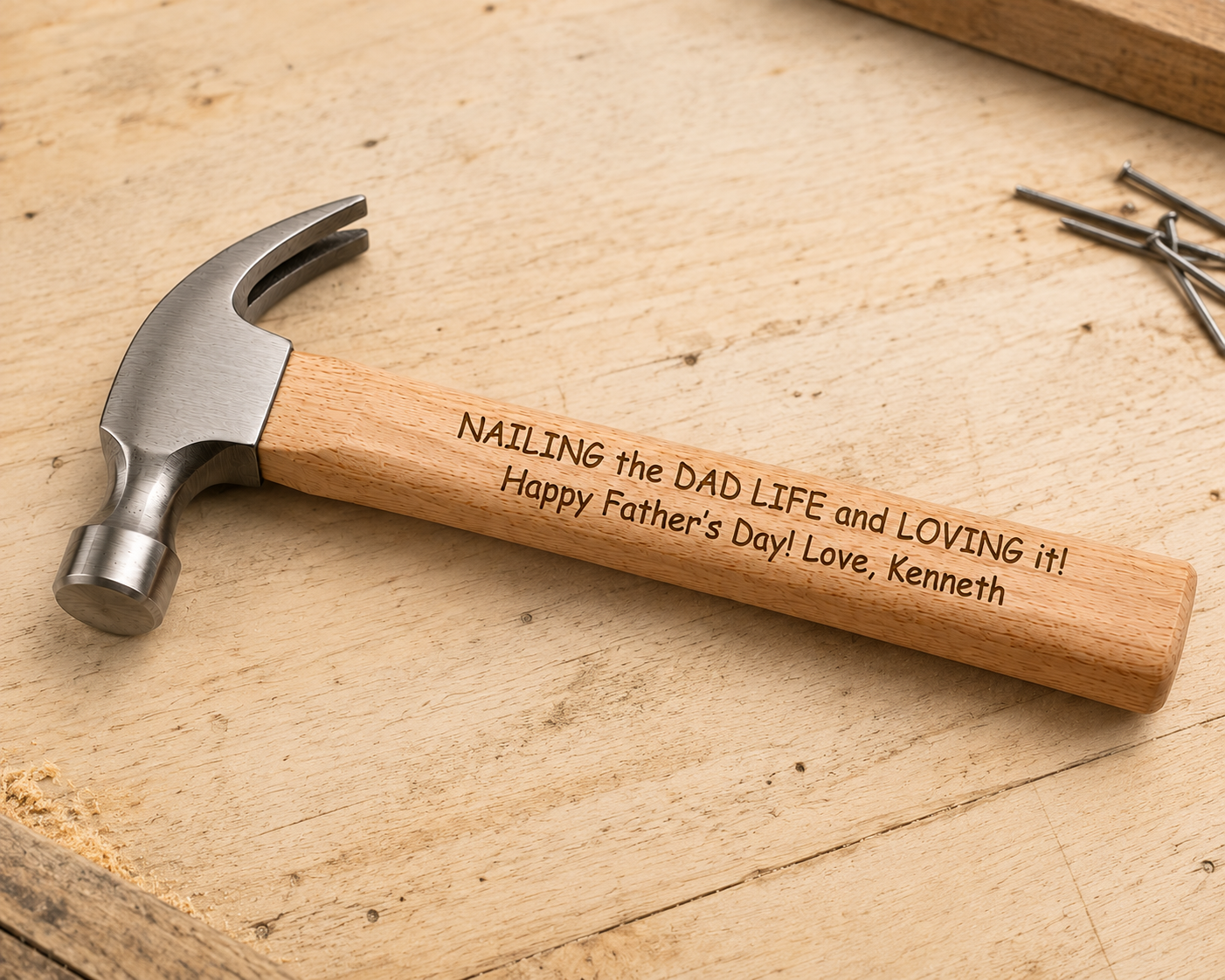 Personalized Engraved Wood Handle Hammer by Poor Hog Customs, keepsake gift main product photo