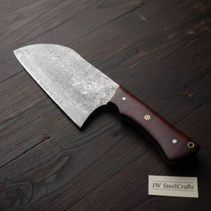 11-Inch Raindrop Damascus Chinese Vegetable Cleaver — Rosewood Handle & Lanyard Hole by JW SteelCrafts, Southern handmade gift main product photo