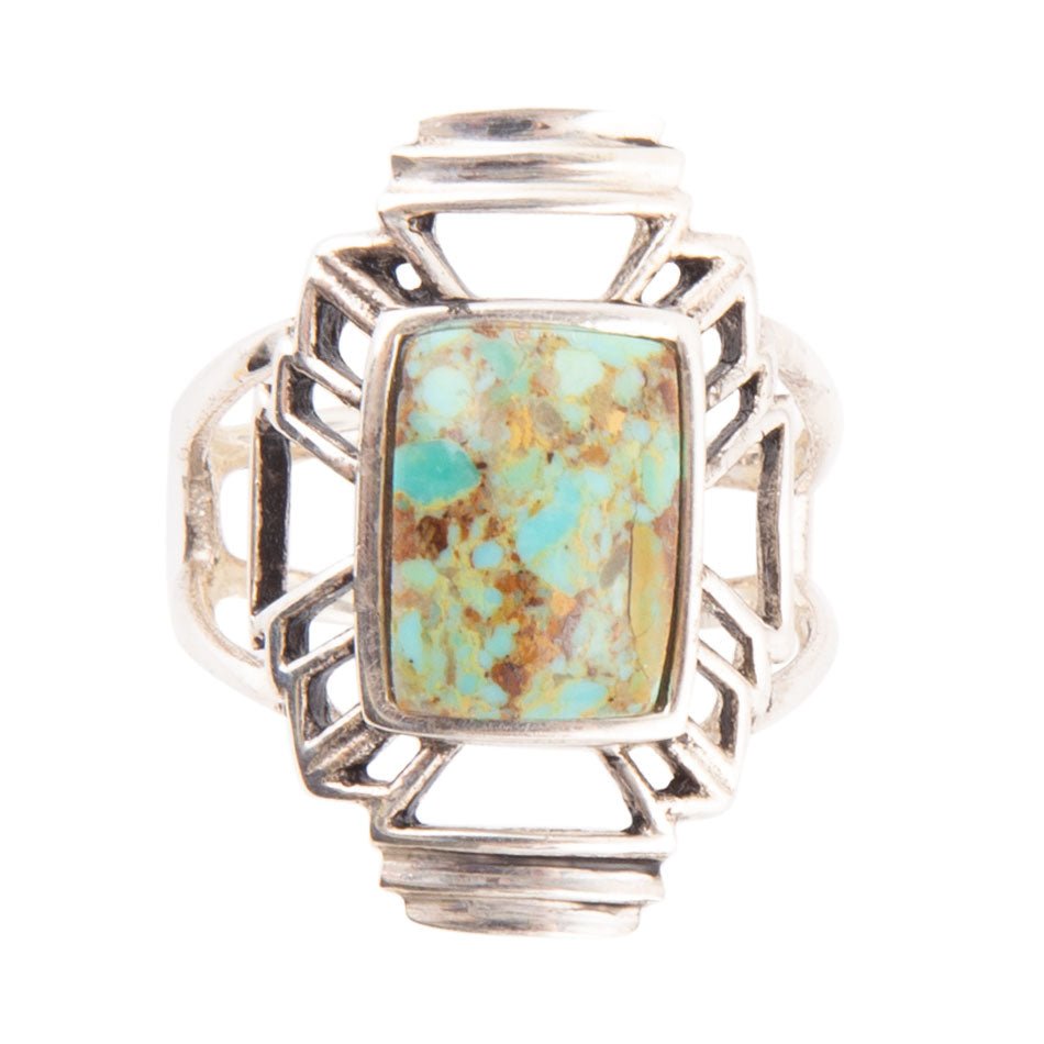 Native Sky Blue Turquoise and Sterling Silver Ring detail view by Barse Jewelry