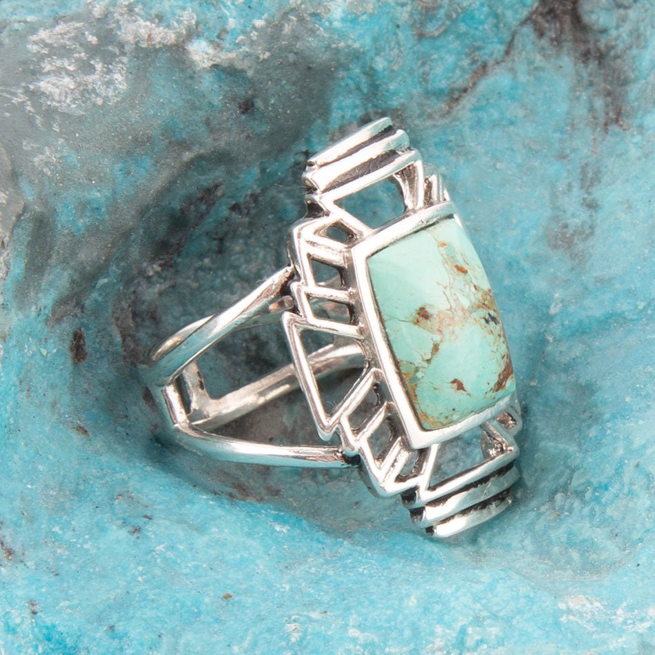 Native Sky Blue Turquoise and Sterling Silver Ring detail view by Barse Jewelry