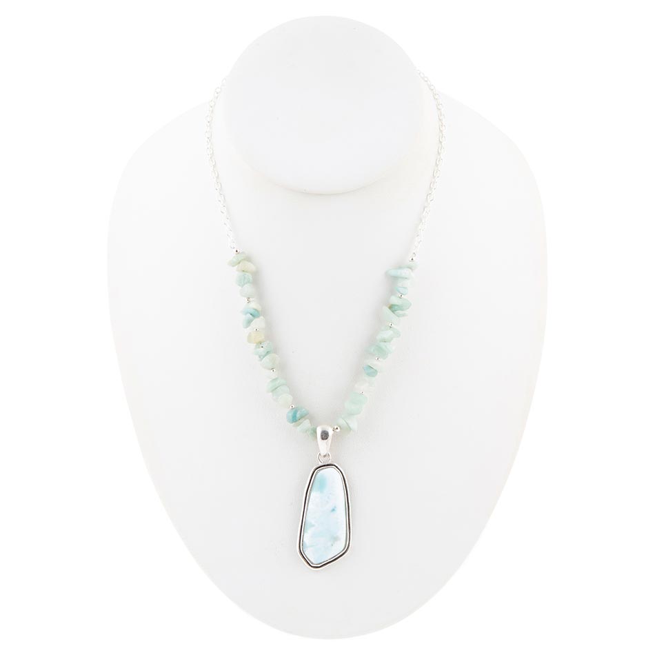 Natural Wonders Blue Larimar and Sterling Silver Necklace detail view by Barse Jewelry