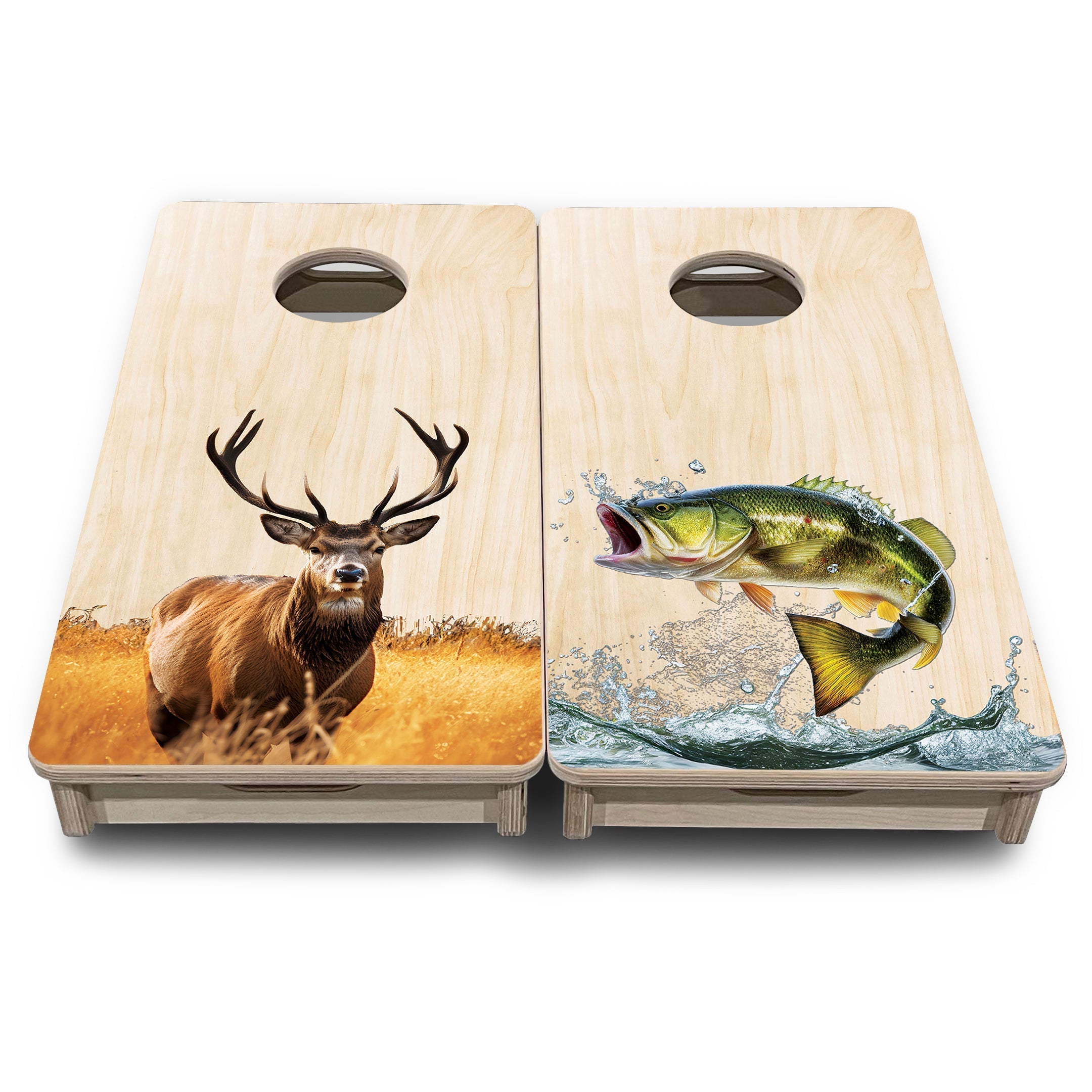 Natural Colorful Deer & Fish - Mini or Vacation Size Cornhole Boards by Cornhole Solutions, custom cornhole board detail photo 2