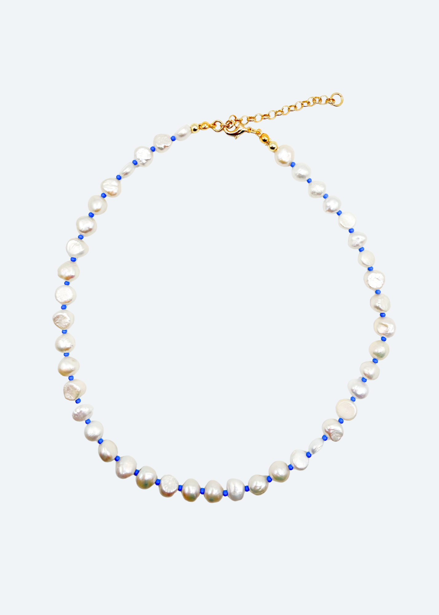 The Bree Pearl and Blue Seed Bead Necklace by London Crafted