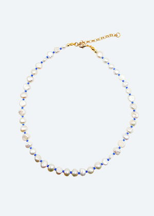 The Bree Pearl and Blue Seed Bead Necklace by London Crafted