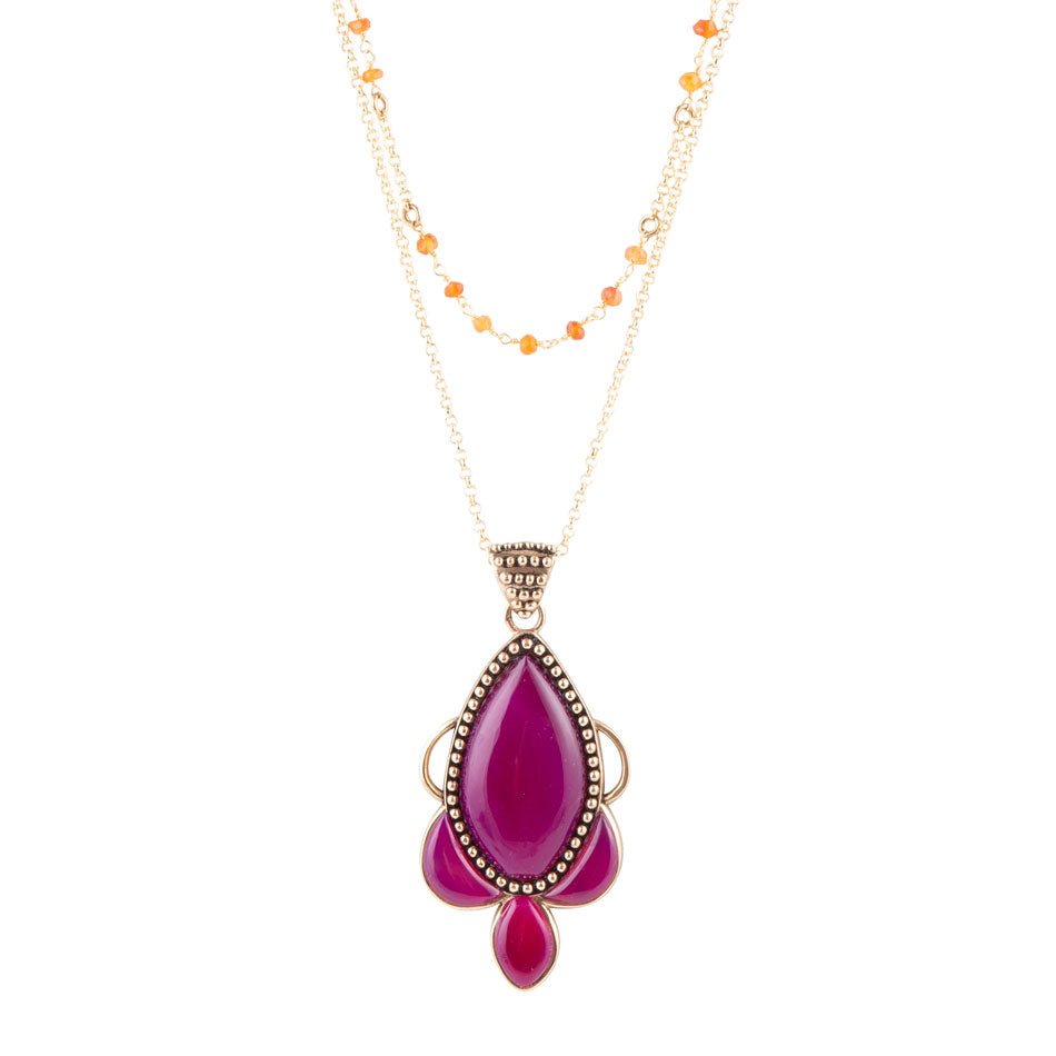 Neims Pink Carnelian Golden Pendant Necklace by Barse Jewelry