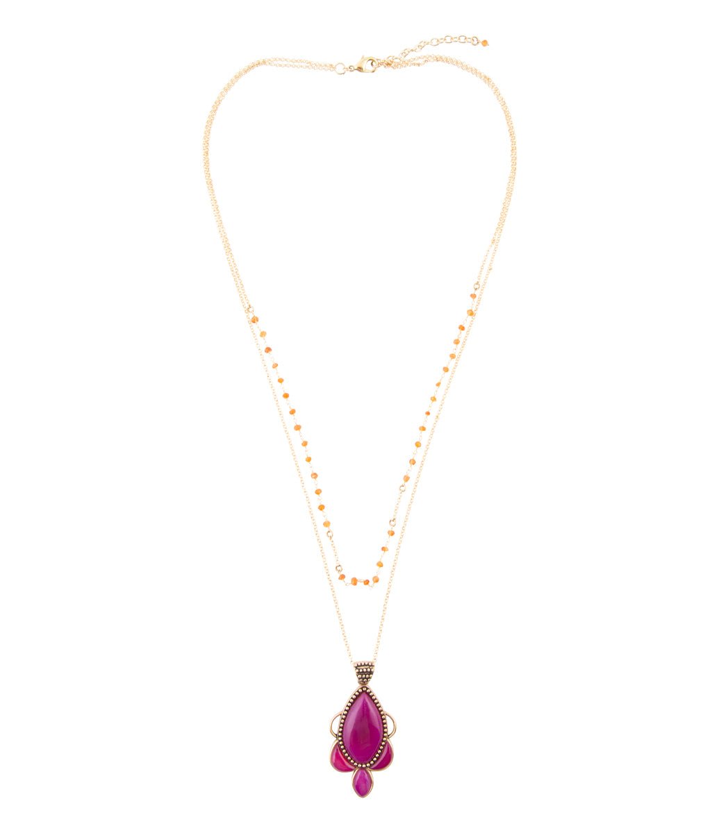 Neims Pink Carnelian Golden Pendant Necklace detail view by Barse Jewelry