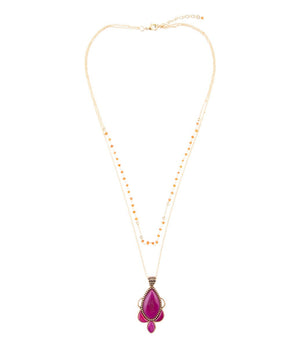 Neims Pink Carnelian Golden Pendant Necklace detail view by Barse Jewelry