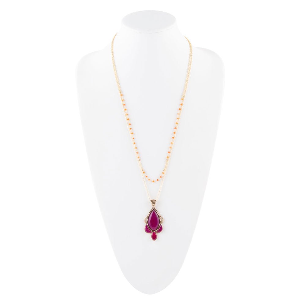 Neims Pink Carnelian Golden Pendant Necklace detail view by Barse Jewelry