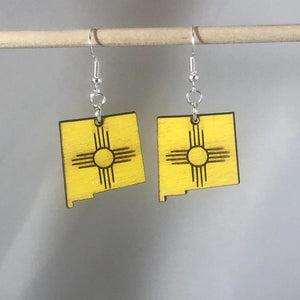New Mexico Zia Wooden Dangle Earrings | State Symbol Jewelry