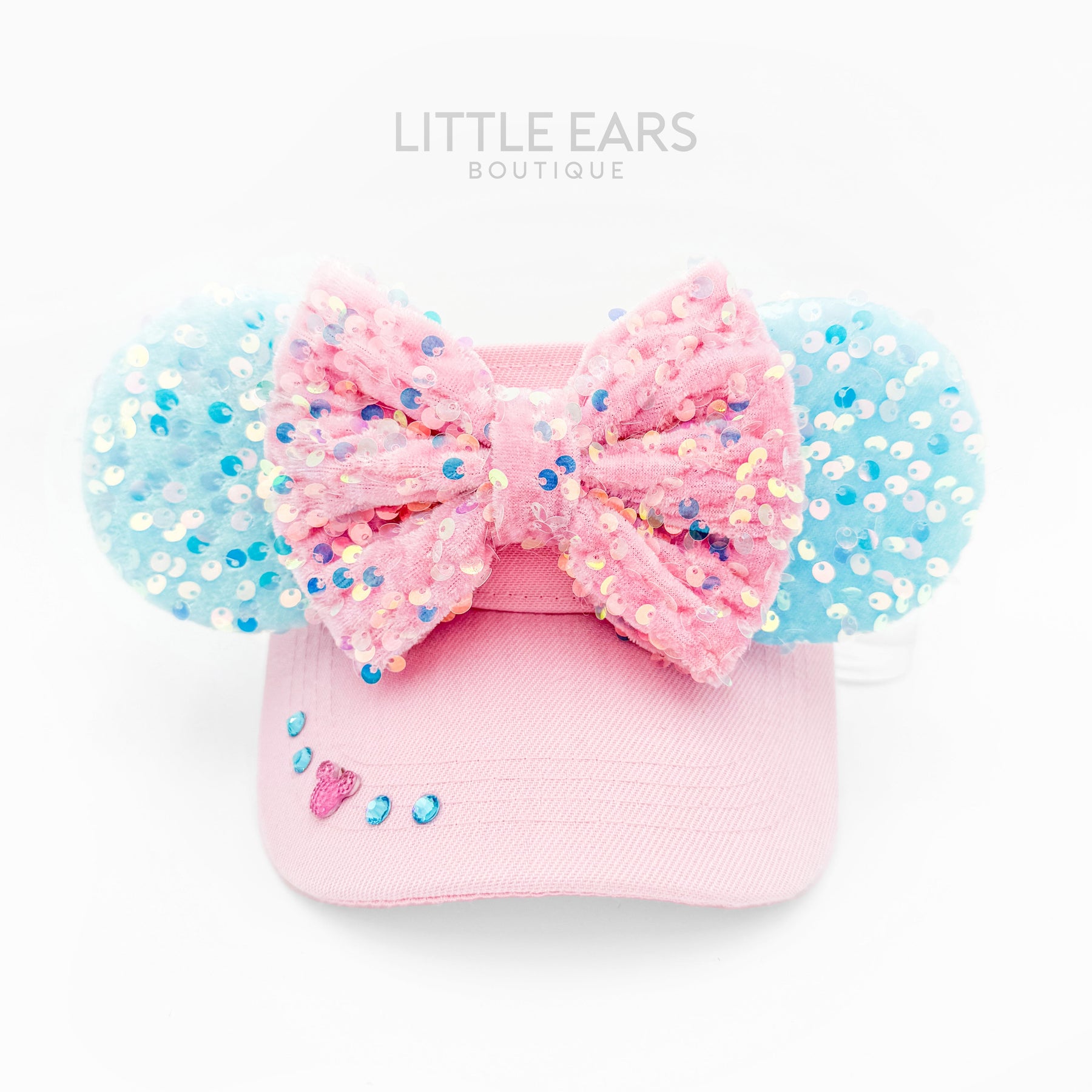Pink & Aqua Sequin Visor by Little Ears Boutique, custom hat main product photo