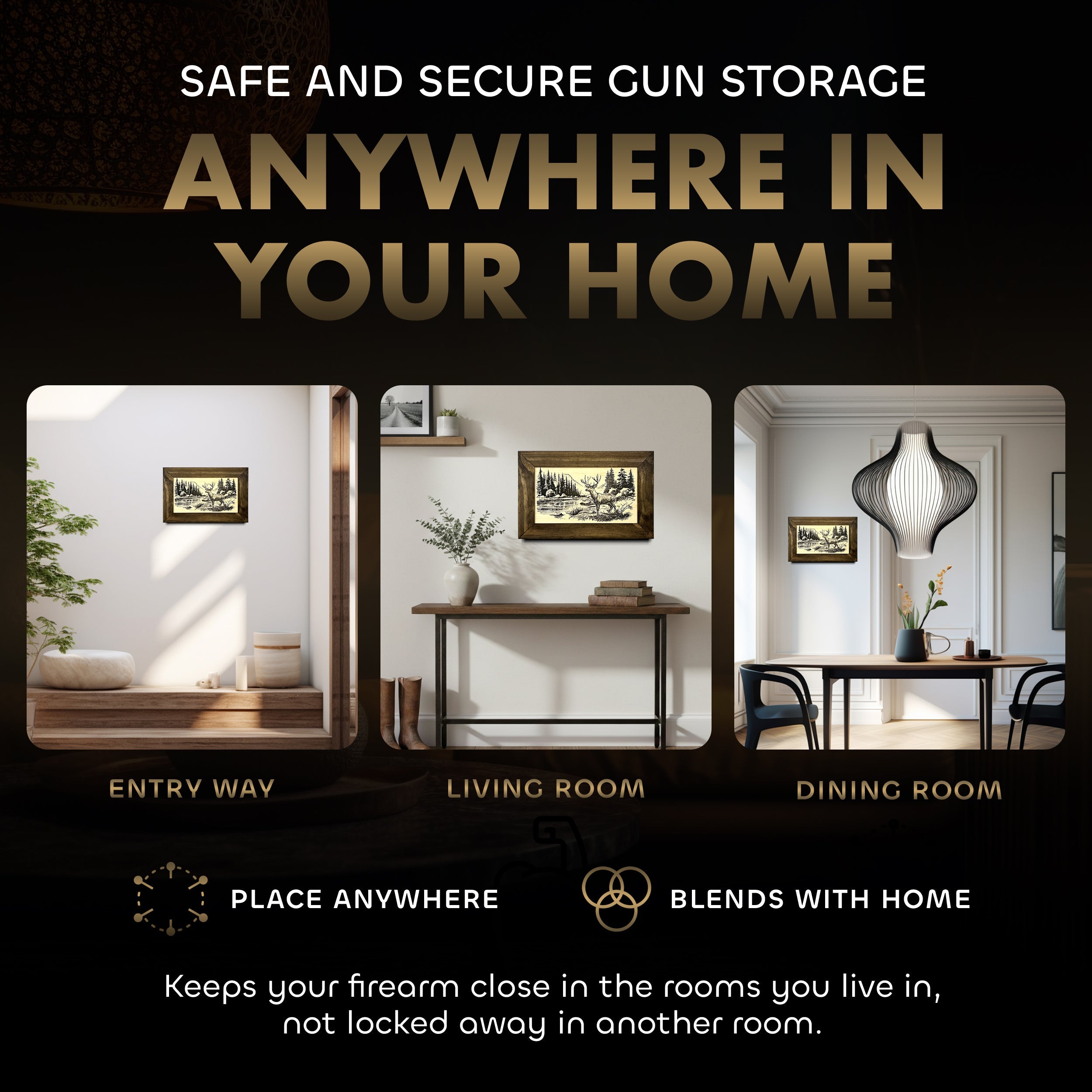 Deer Stream Buck Mountains Gun Concealment Furniture - Handcrafted Hidden Gun Storage Wall Decor - Hidden Safe Furniture with