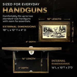 Deer Stream Buck Mountains Gun Concealment Furniture - Handcrafted Hidden Gun Storage Wall Decor - Hidden Safe Furniture with