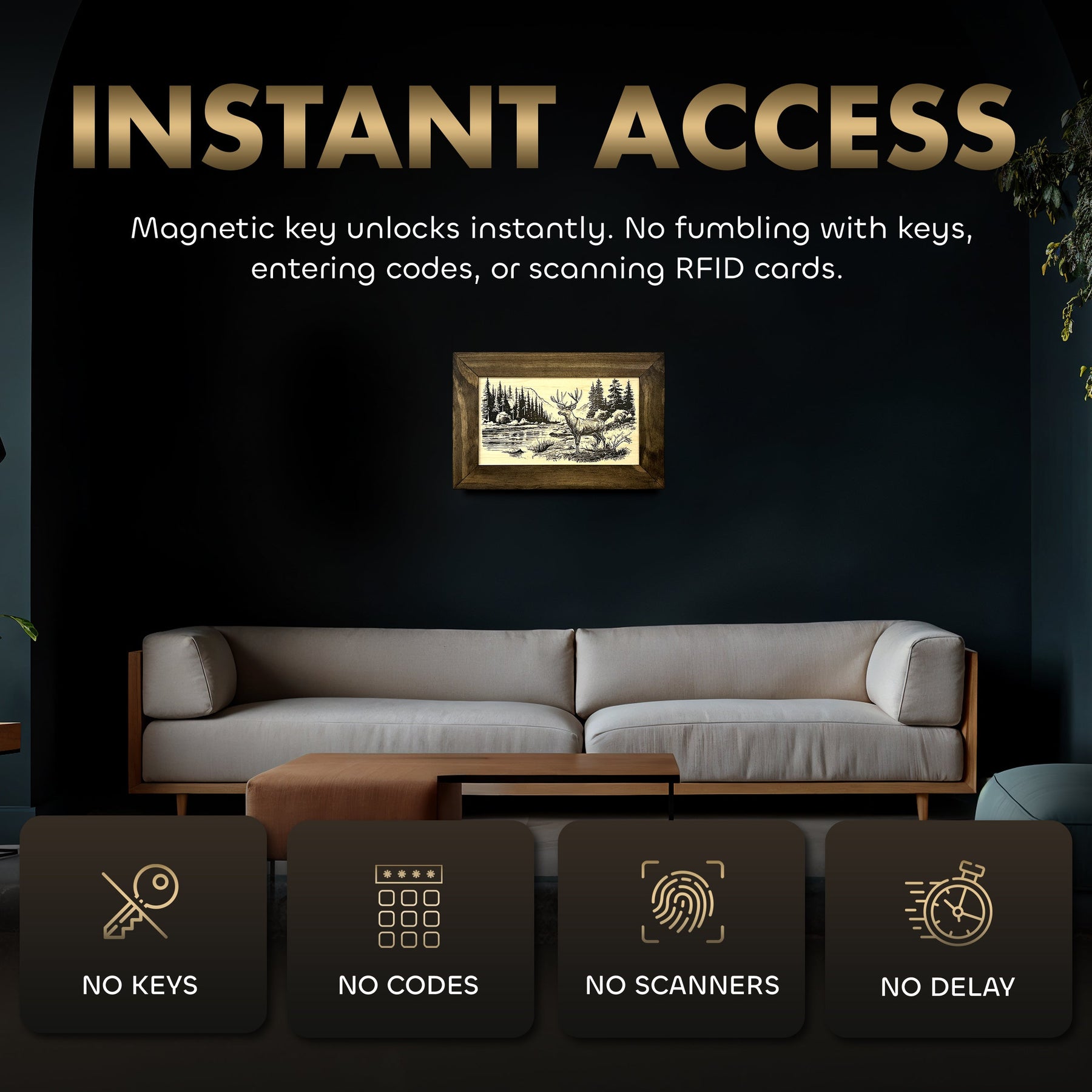 Deer Stream Buck Mountains Gun Concealment Furniture - Handcrafted Hidden Gun Storage Wall Decor - Hidden Safe Furniture with